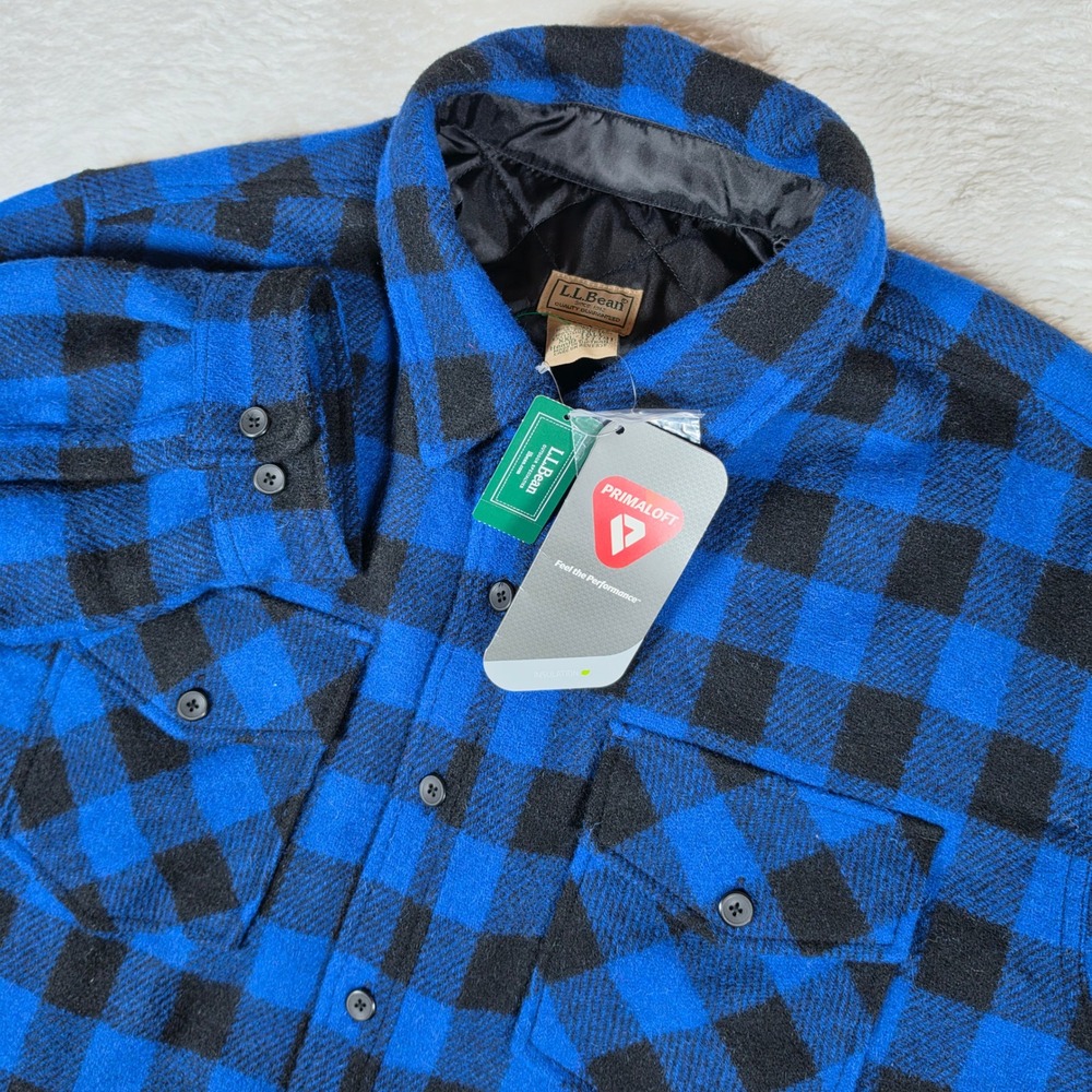 NEW LL Bean Maine Guide Jacket Mens XXLT Blue Black Wool Nylon Button Up 277791